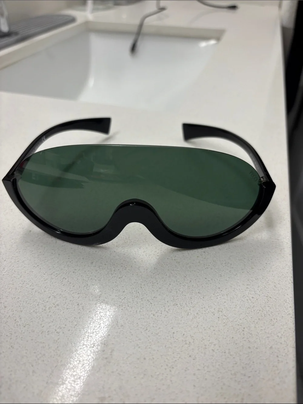 Emilio Pucci Black Frame Sunglasses with Green Lens - Modern Shield Style